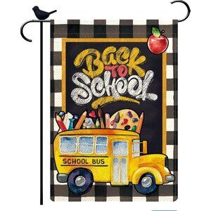 Back To School Small Garden Flag 2 Sided First Day School Bus Supplies 12"x18"